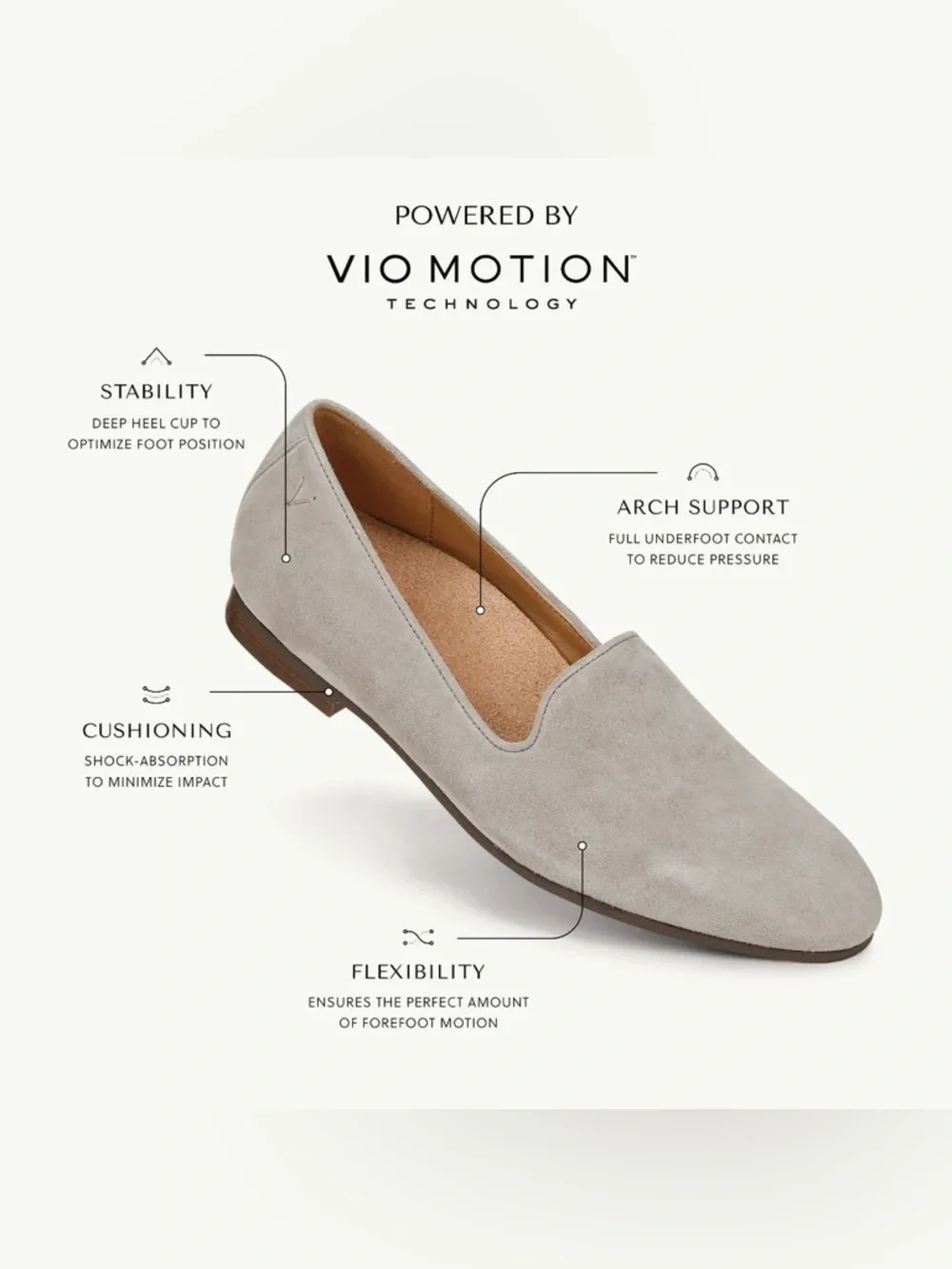 Vionic Suede Taupe Pointed Toe Flat Loafer